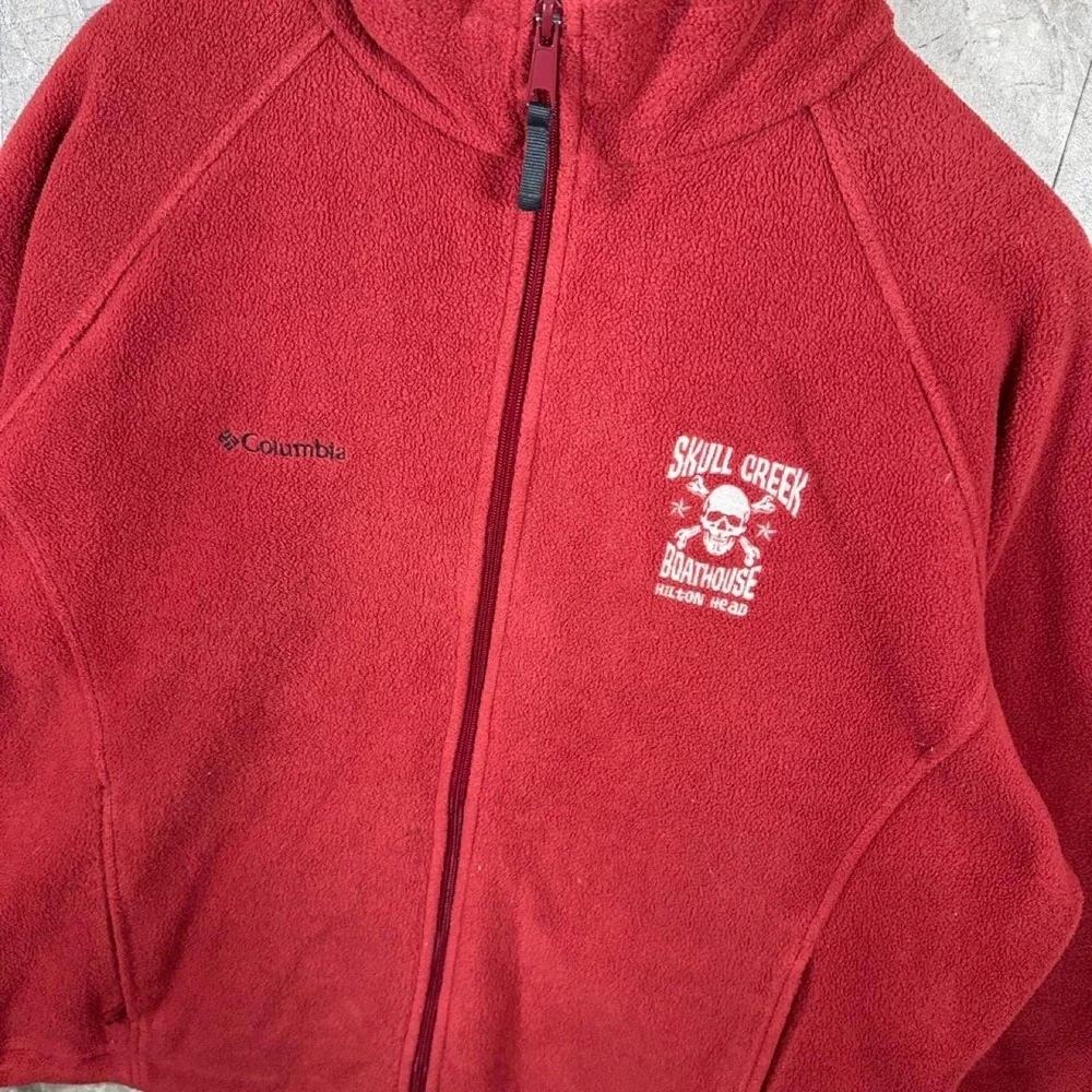 Columbia Sportswear red fleece jacket white skull and crossbones Mens size XL